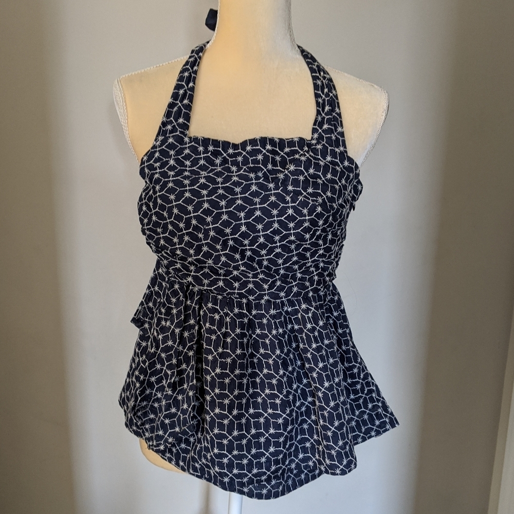 Anthropologie Navy and White Halter Top
